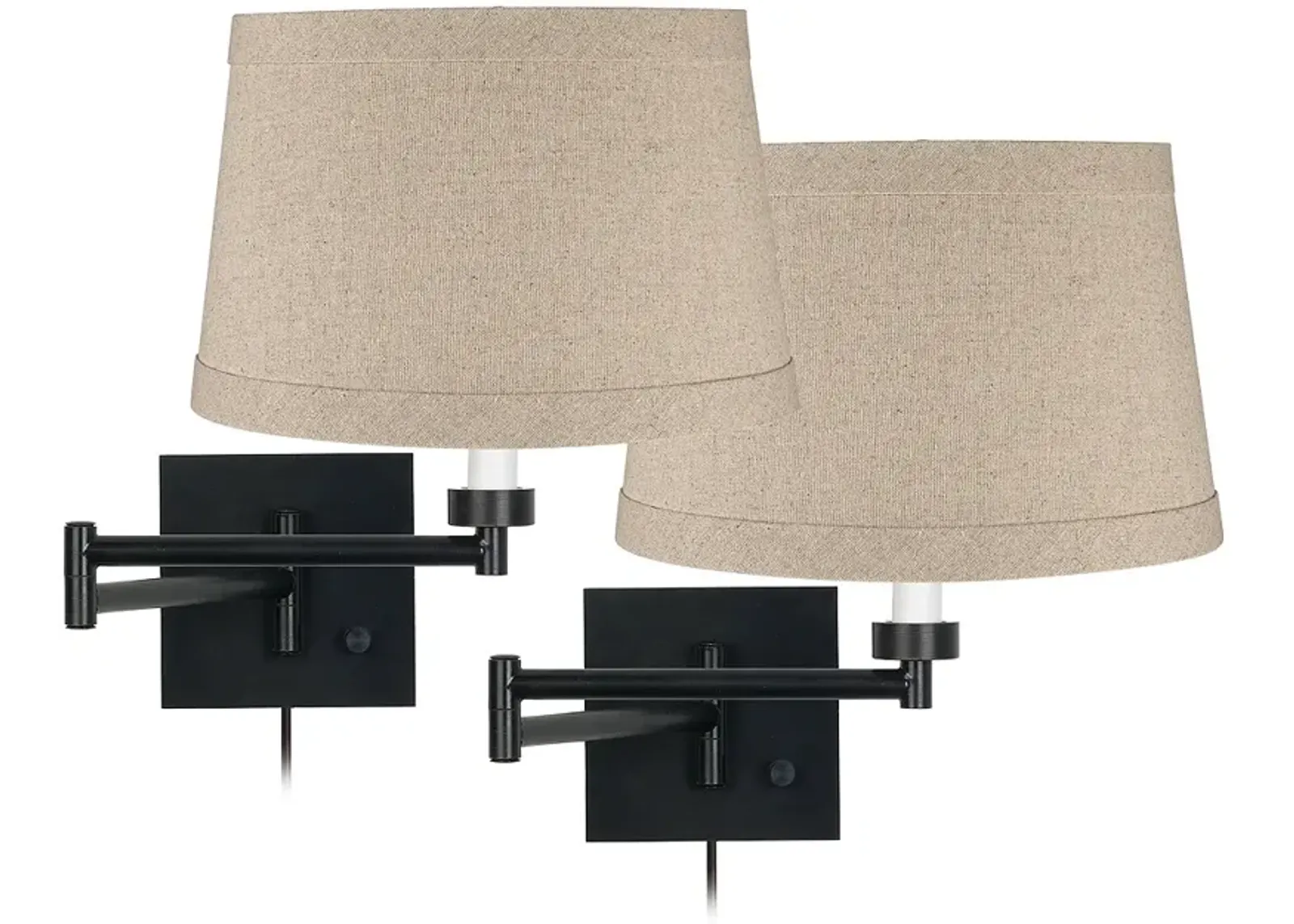 Franklin Iron Linen and Espresso Plug-In Swing Arm Wall Lamps Set of 2