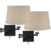 Franklin Iron Linen and Espresso Plug-In Swing Arm Wall Lamps Set of 2
