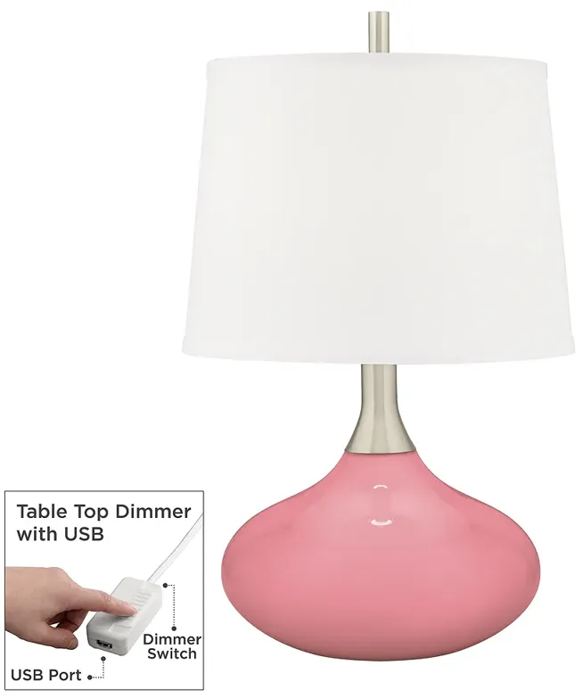 Color Plus Felix 24" Modern Haute Pink Table Lamp with USB Dimmer