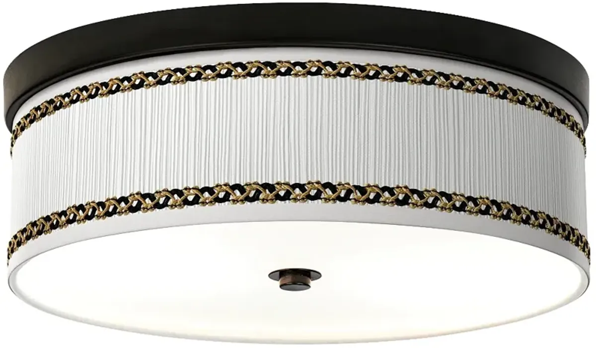 Faux Pleated Giclee Shade 14" Energy Efficient Bronze Ceiling Light