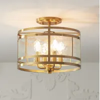 Franklin Iron Works Elwood 13" Gold and Water Glass Ceiling Light