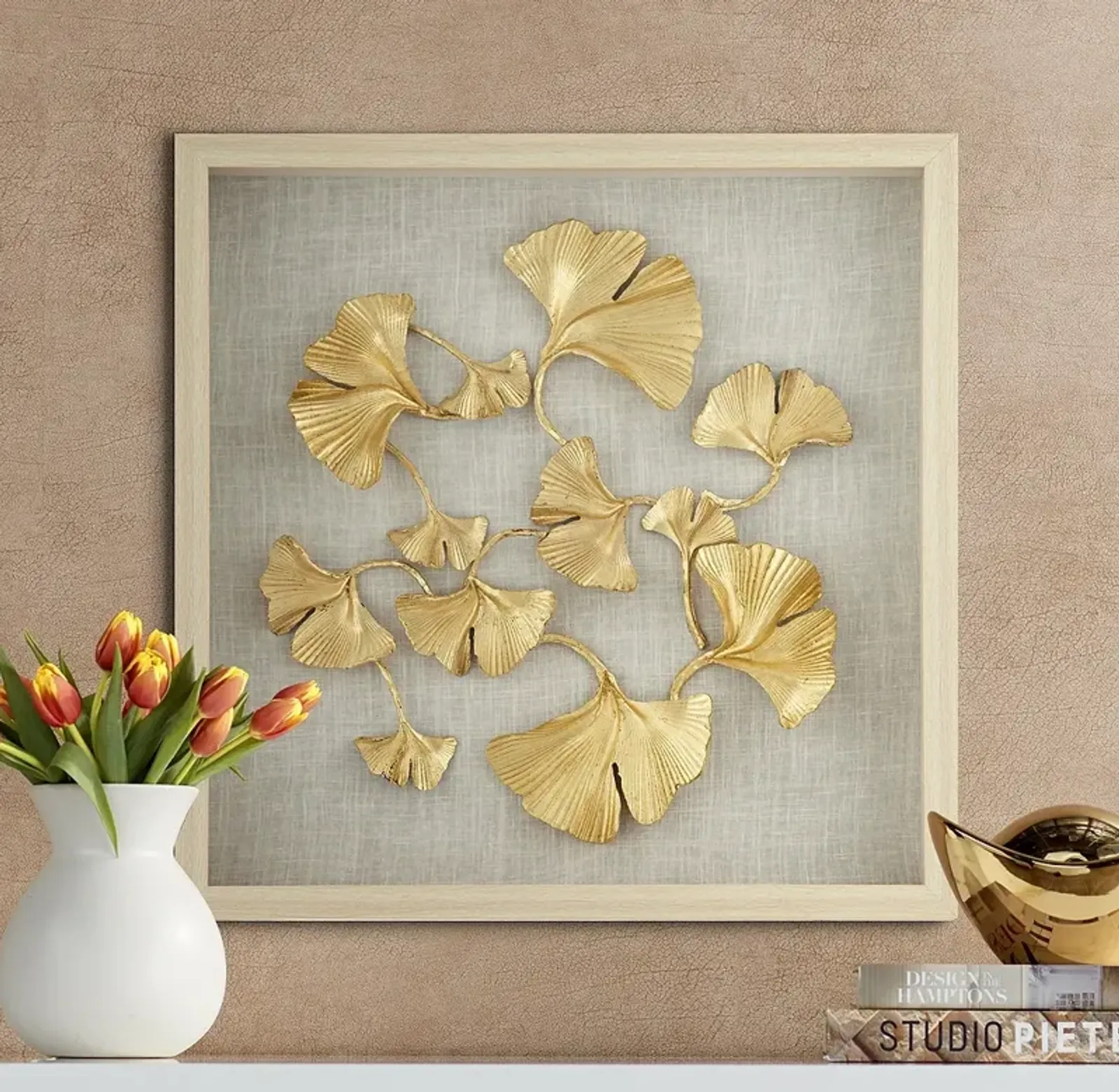 Gold Ginkgo Leaf 23 1/2" Square Framed Wall Art