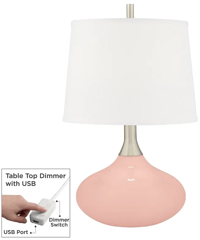 Color Plus Felix 24" Rose Pink Modern Table Lamp with USB Dimmer