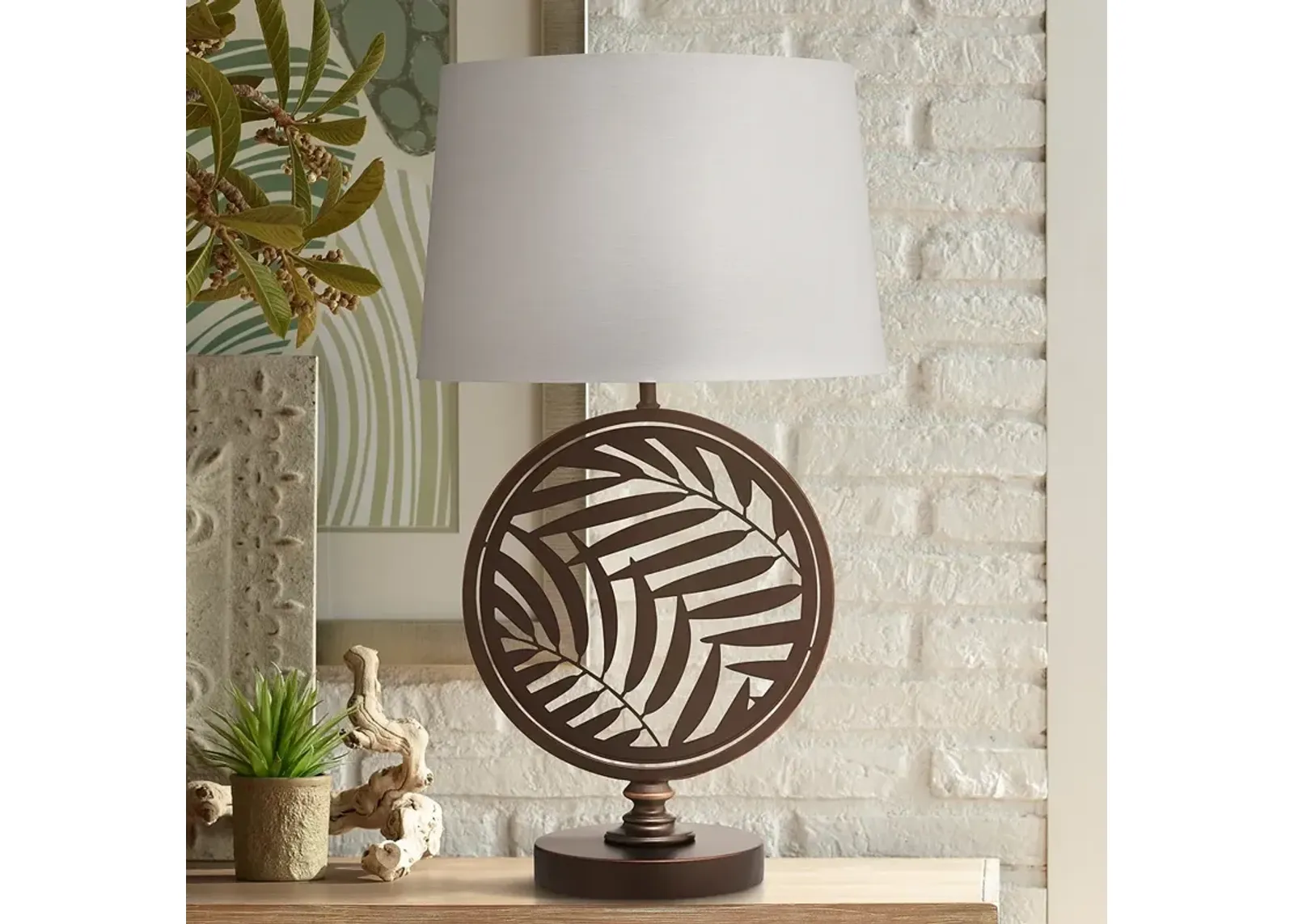 Stiffel Keithia 29" Leaf Pattern Oxidized Bronze Zinc Table Lamp