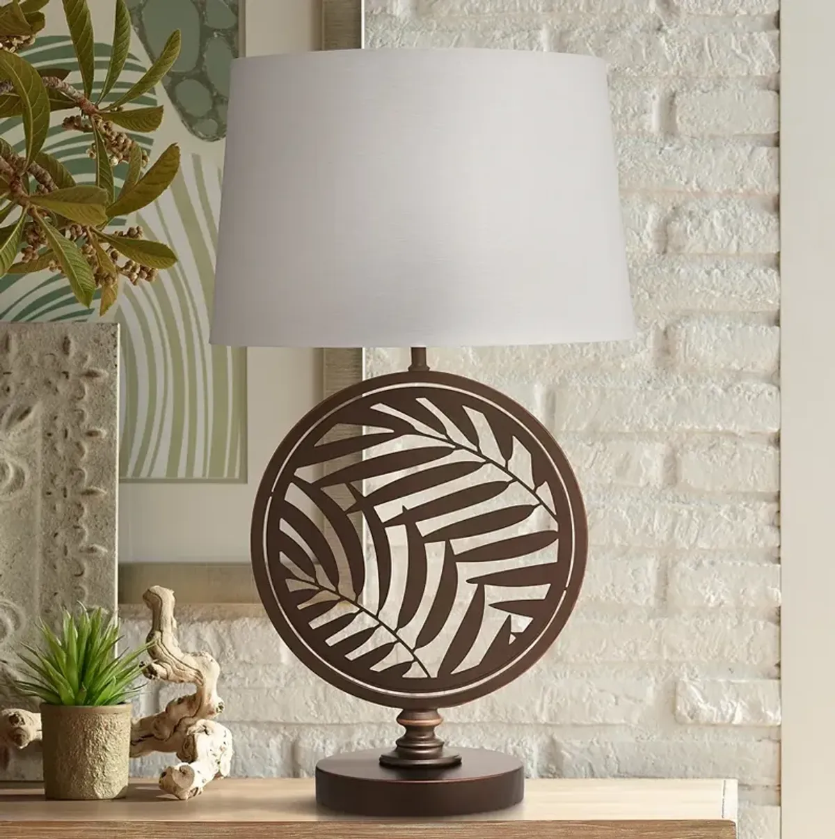 Stiffel Keithia 29" Leaf Pattern Oxidized Bronze Zinc Table Lamp