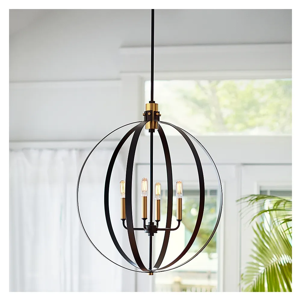 Cirque 24" Wide Black Steel 4-Light Orb Chandelier