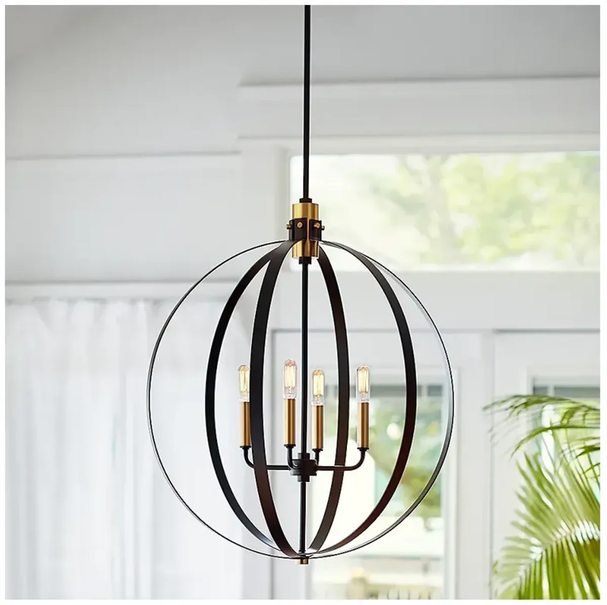 Cirque 24" Wide Black Steel 4-Light Orb Chandelier