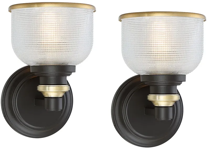 Possini Euro Poway 9" Bronze and Textured Glass Wall Sconces Set of 2