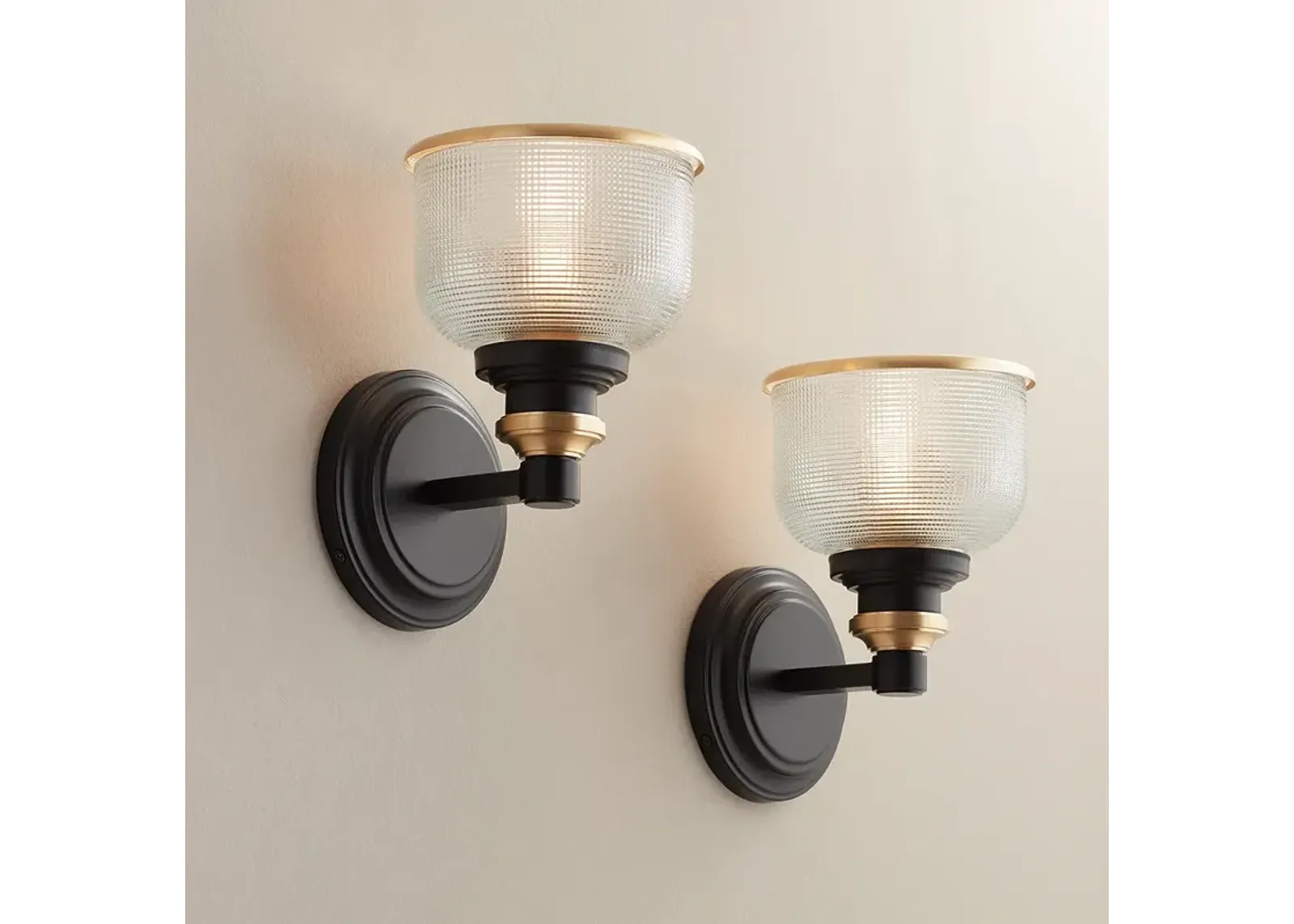 Possini Euro Poway 9" Bronze and Textured Glass Wall Sconces Set of 2