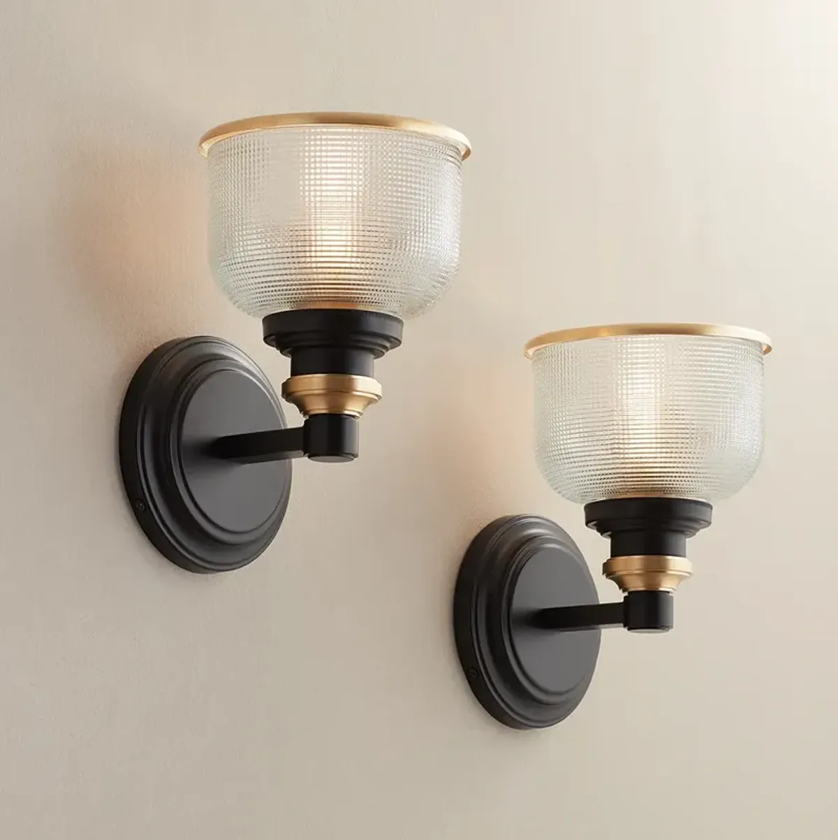 Possini Euro Poway 9" Bronze and Textured Glass Wall Sconces Set of 2