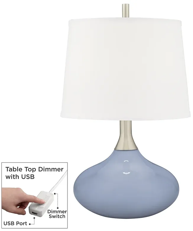 Color Plus Felix 24" Modern Sky Blue Table Lamp with USB Dimmer