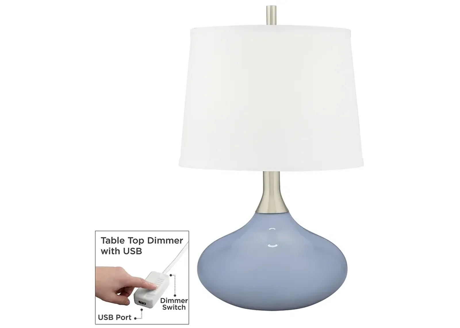 Color Plus Felix 24" Modern Sky Blue Table Lamp with USB Dimmer