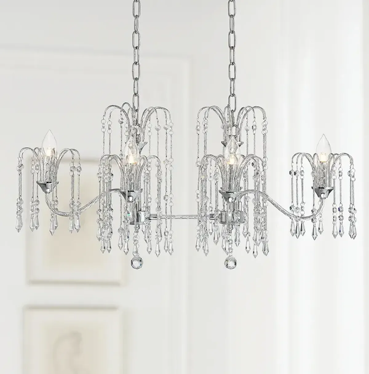 Vienna Full Spectrum Crystal Rain 33" Chrome 6-Light Island Chandelier