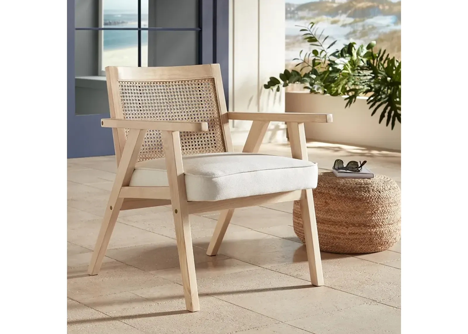 Zuma Beige Fabric Rattan Accent Chair