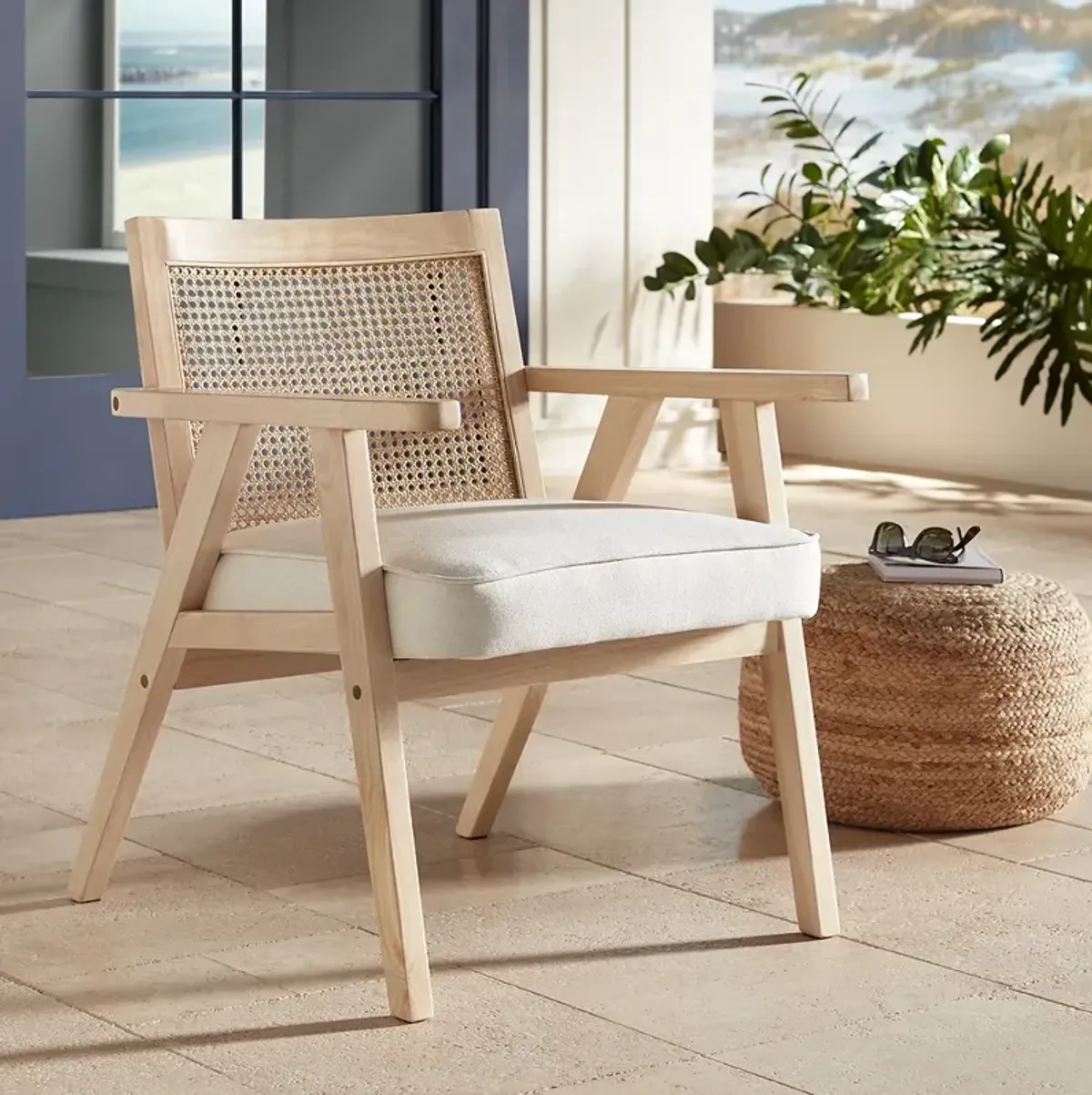 Zuma Beige Fabric Rattan Accent Chair