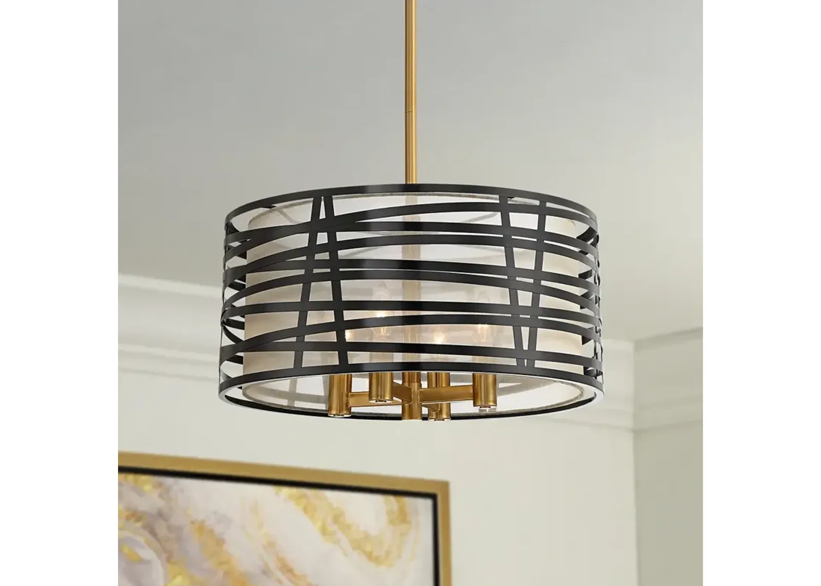 Possini Euro Cassia 20" Wide Gloss Black Antique Brass 4-Light Pendant