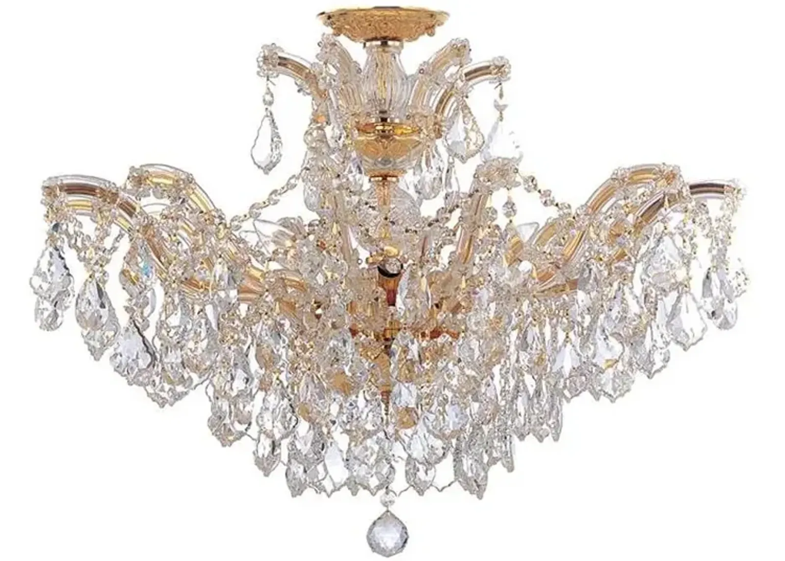 6 Light Clear Crystal Gold Semi Flush