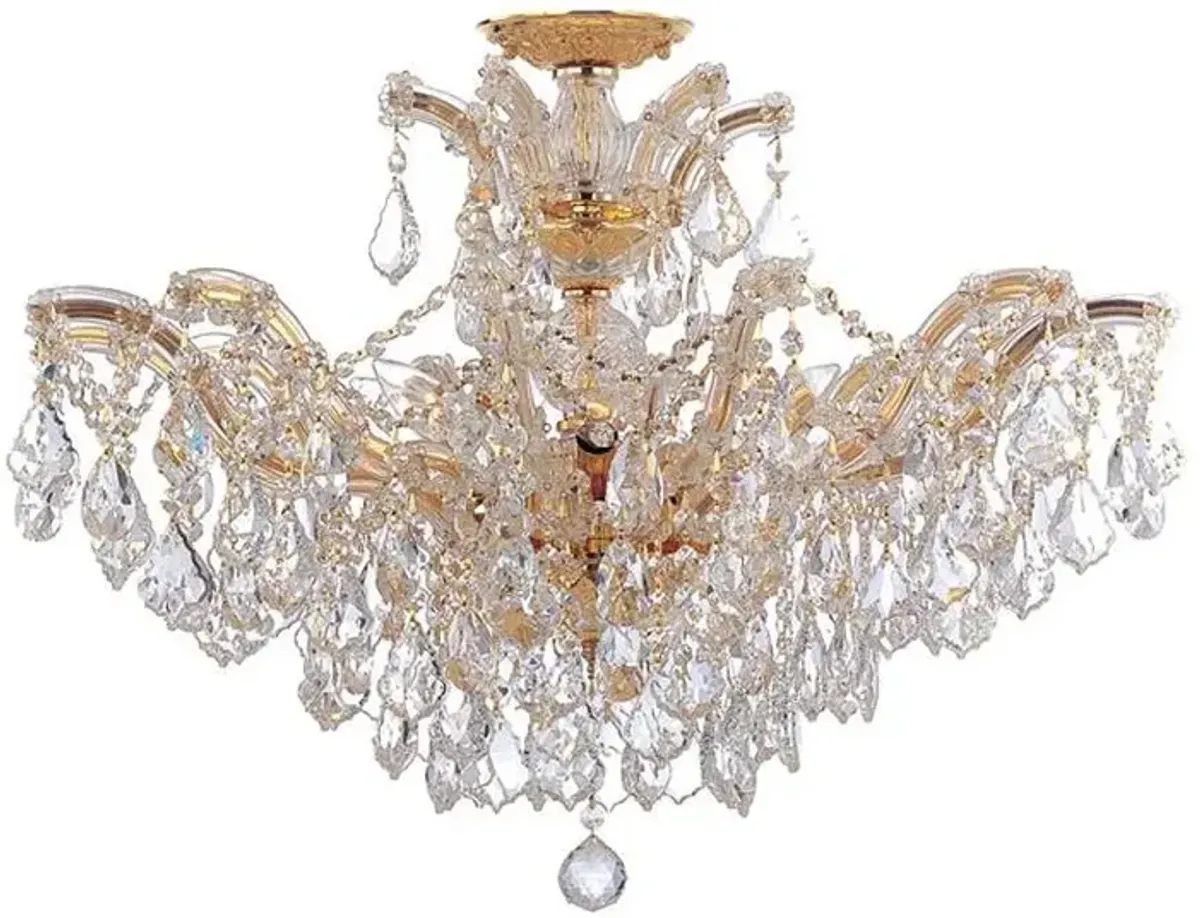 6 Light Clear Crystal Gold Semi Flush