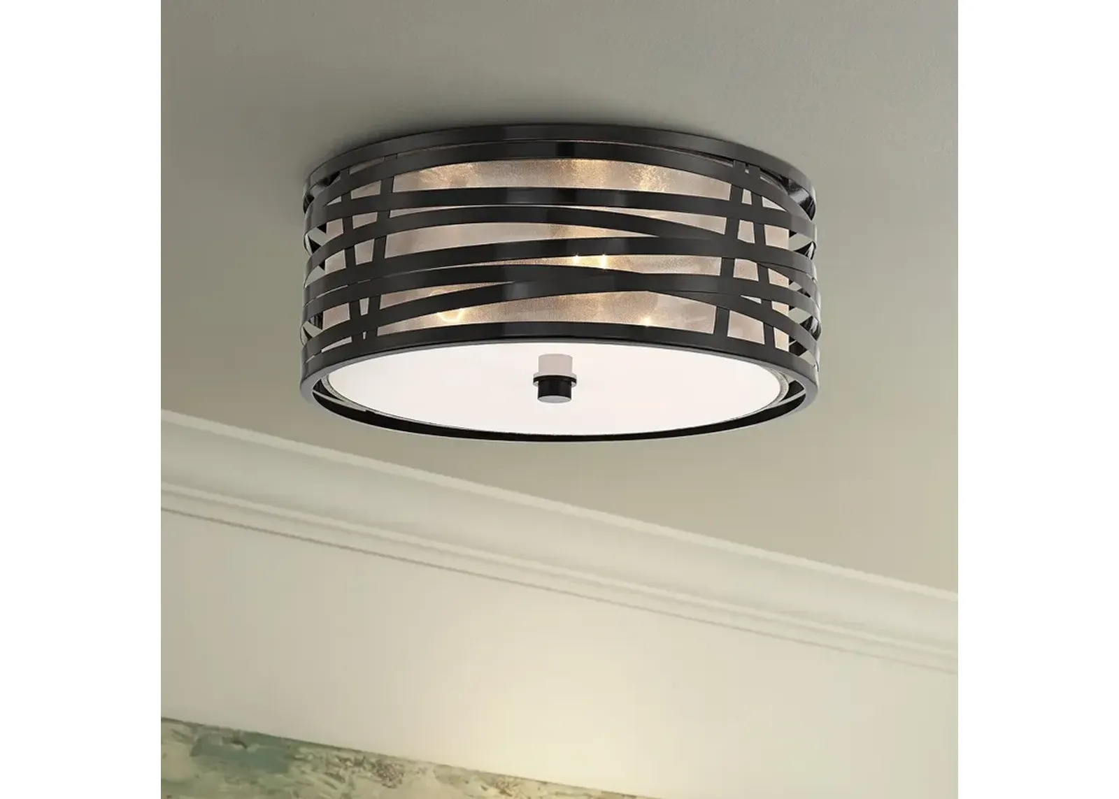 Possini Euro Cassia 15" Gloss Black 3-Light Flushmount Ceiling Light