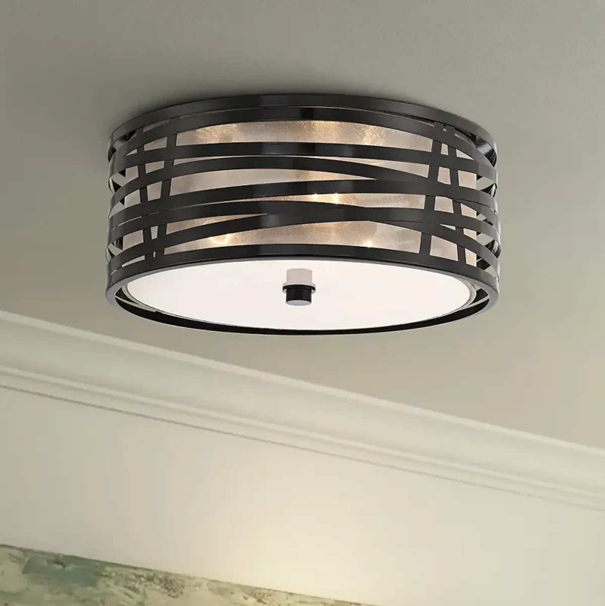 Possini Euro Cassia 15" Gloss Black 3-Light Flushmount Ceiling Light