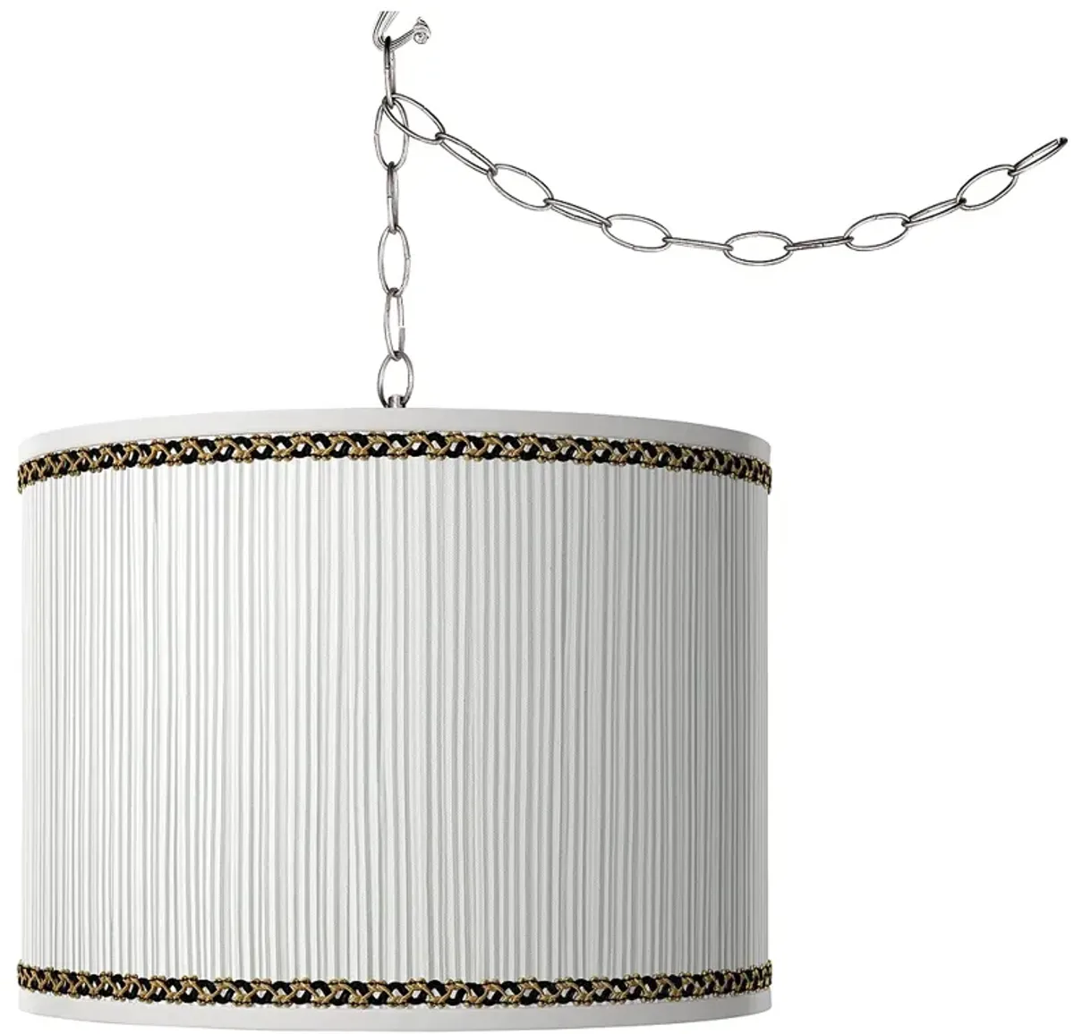 Faux Pleated Giclee Print Lamp Shade with Plug-In Swag Pendant