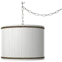 Faux Pleated Giclee Print Lamp Shade with Plug-In Swag Pendant