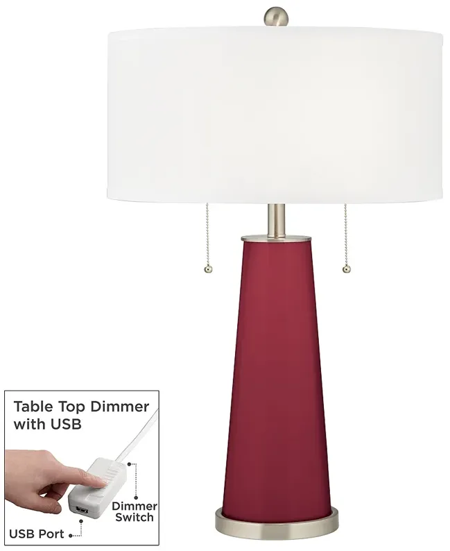 Color Plus Peggy 29 3/4" Antique Red Table Lamp with USB Dimmer