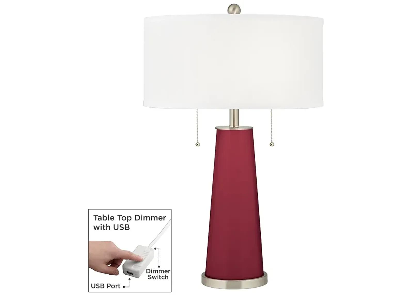 Color Plus Peggy 29 3/4" Antique Red Table Lamp with USB Dimmer