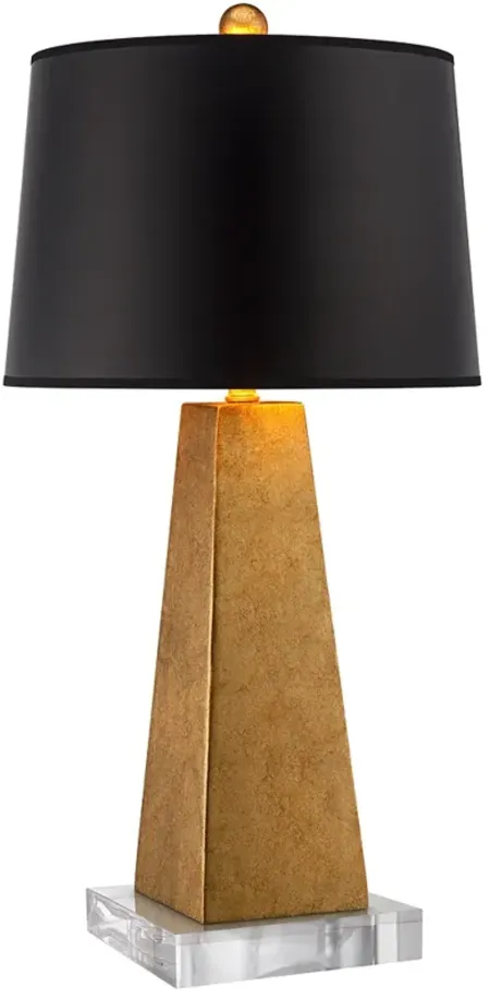 Possini Euro Gold Leaf Obelisk Table Lamp With 8" Wide Square Riser