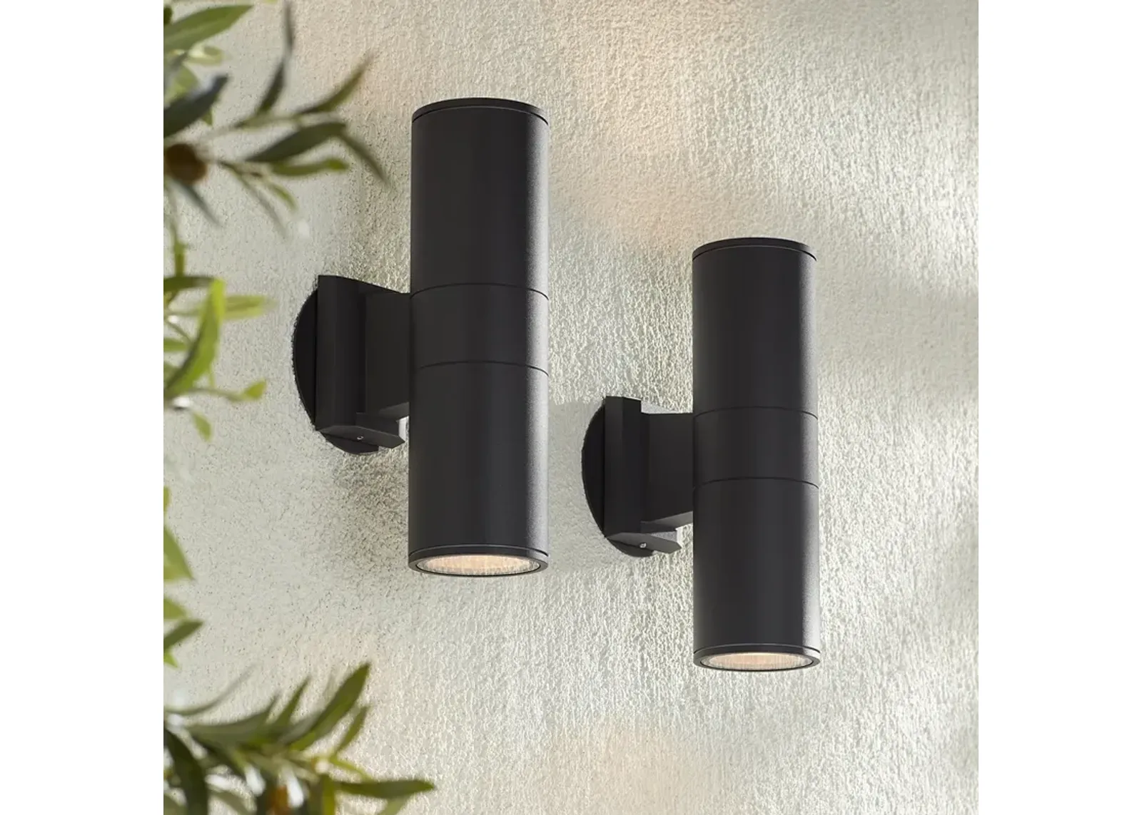 Possini Euro Ellis 11 3/4" Black Up-Down Outdoor Wall Light Set of 2