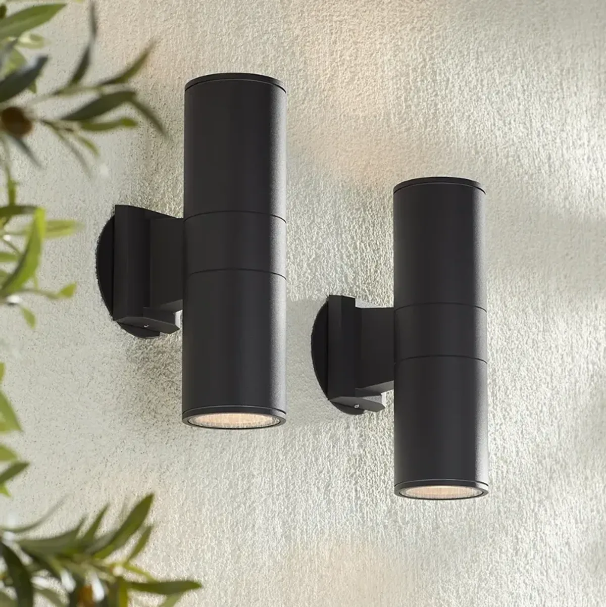 Possini Euro Ellis 11 3/4" Black Up-Down Outdoor Wall Light Set of 2