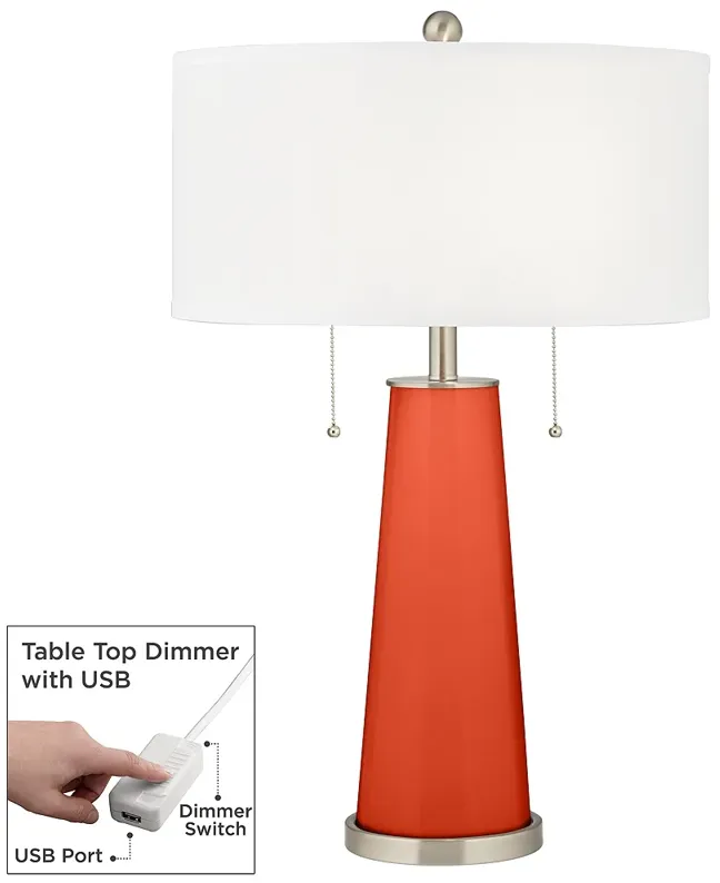 Color Plus Peggy 29 3/4" Daredevil Orange Table Lamp with USB Dimmer