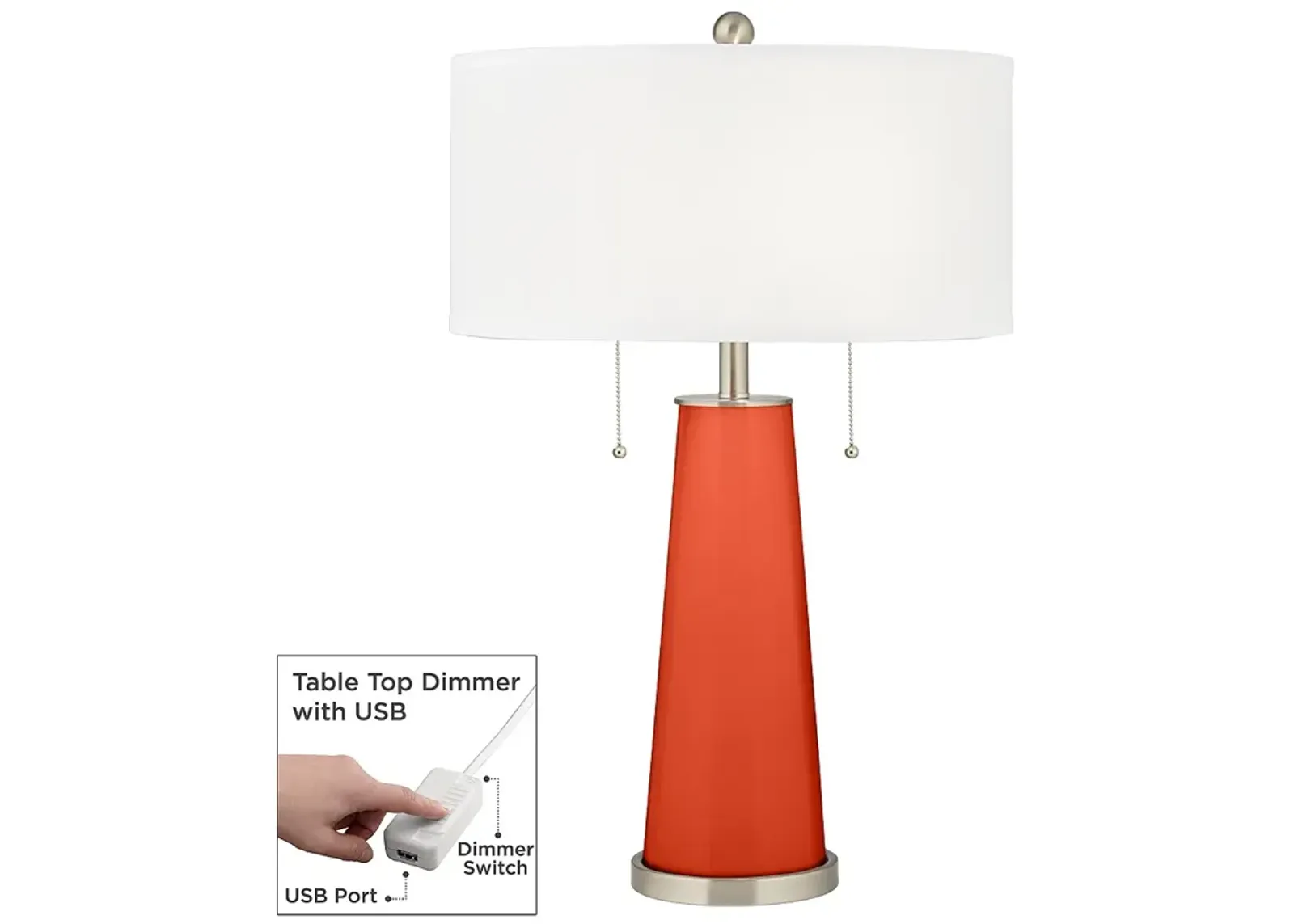 Color Plus Peggy 29 3/4" Daredevil Orange Table Lamp with USB Dimmer