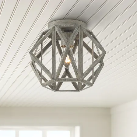 Moorcroft 12 1/4" Wide Wood Lush Gray Hexagon Ceiling Light