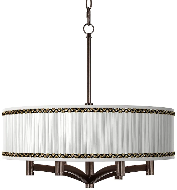 Faux Pleated Giclee Print Lamp Shade with 6-Light Bronze Pendant Chandelier