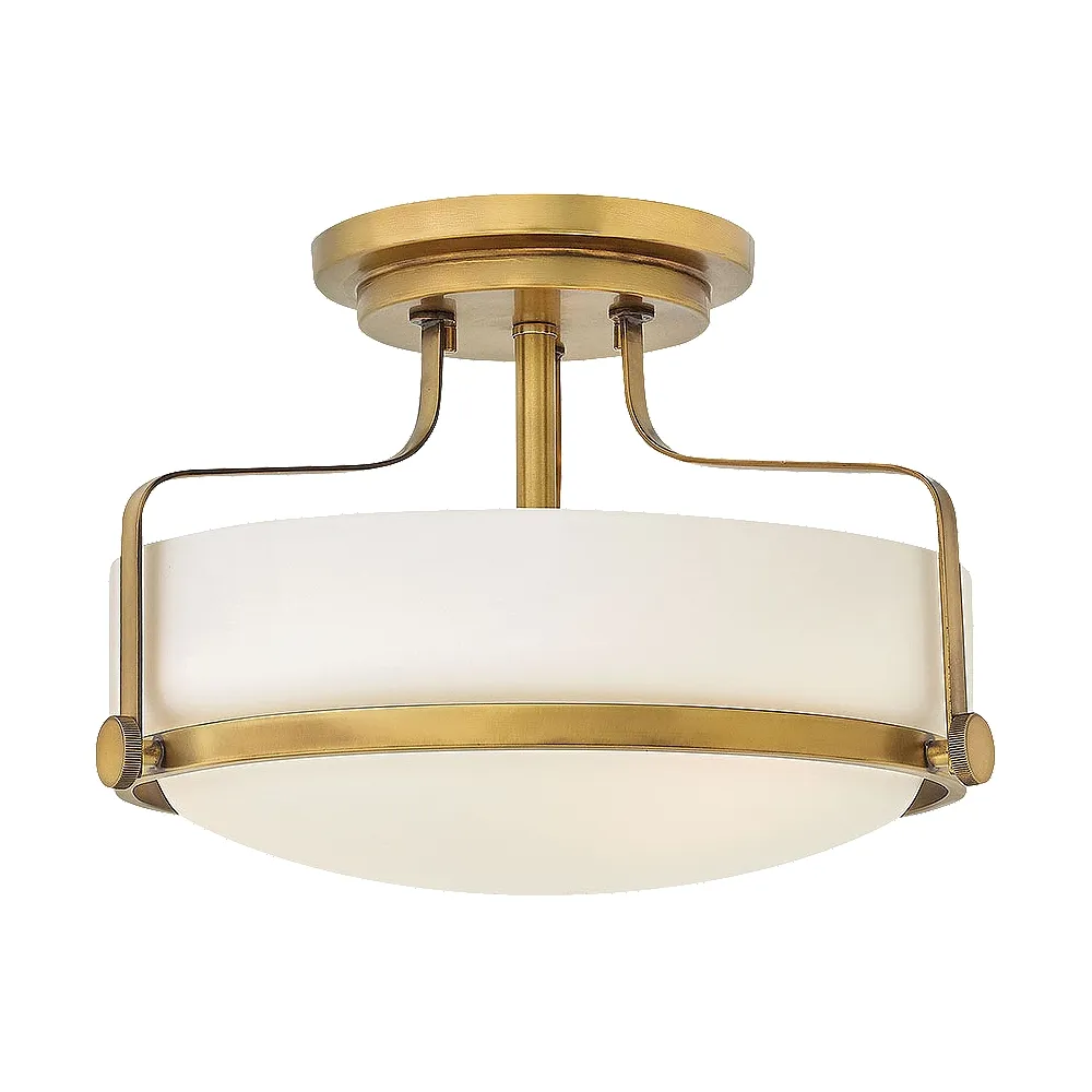 Hinkley Harper 14" Wide Brass and White Glass Semi-Flush Ceiling Light