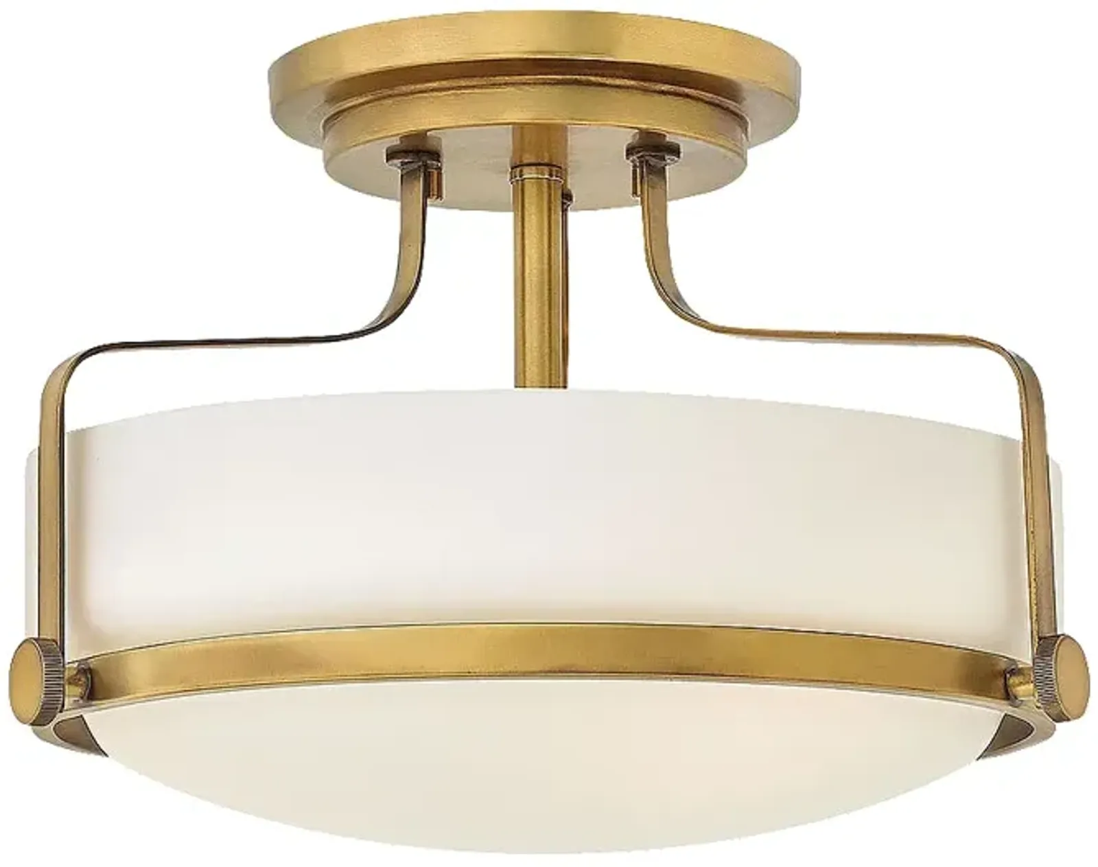 Hinkley Harper 14" Wide Brass and White Glass Semi-Flush Ceiling Light