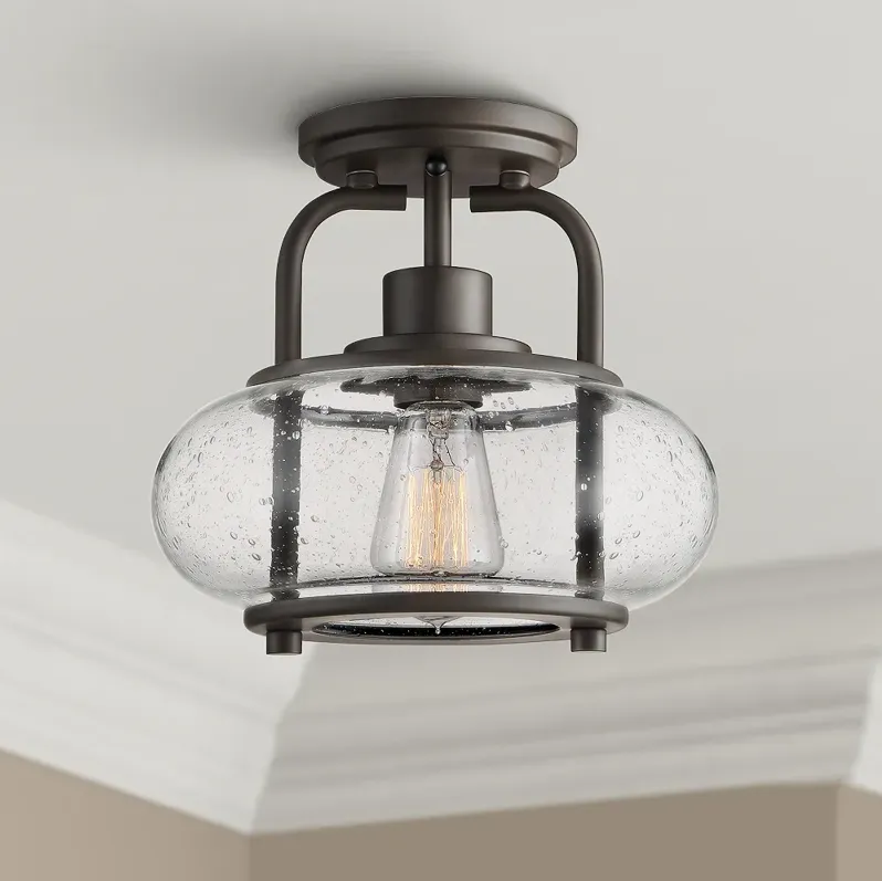 Quoizel Trilogy 10" Wide Seeded Glass Old Bronze Ceiling Light