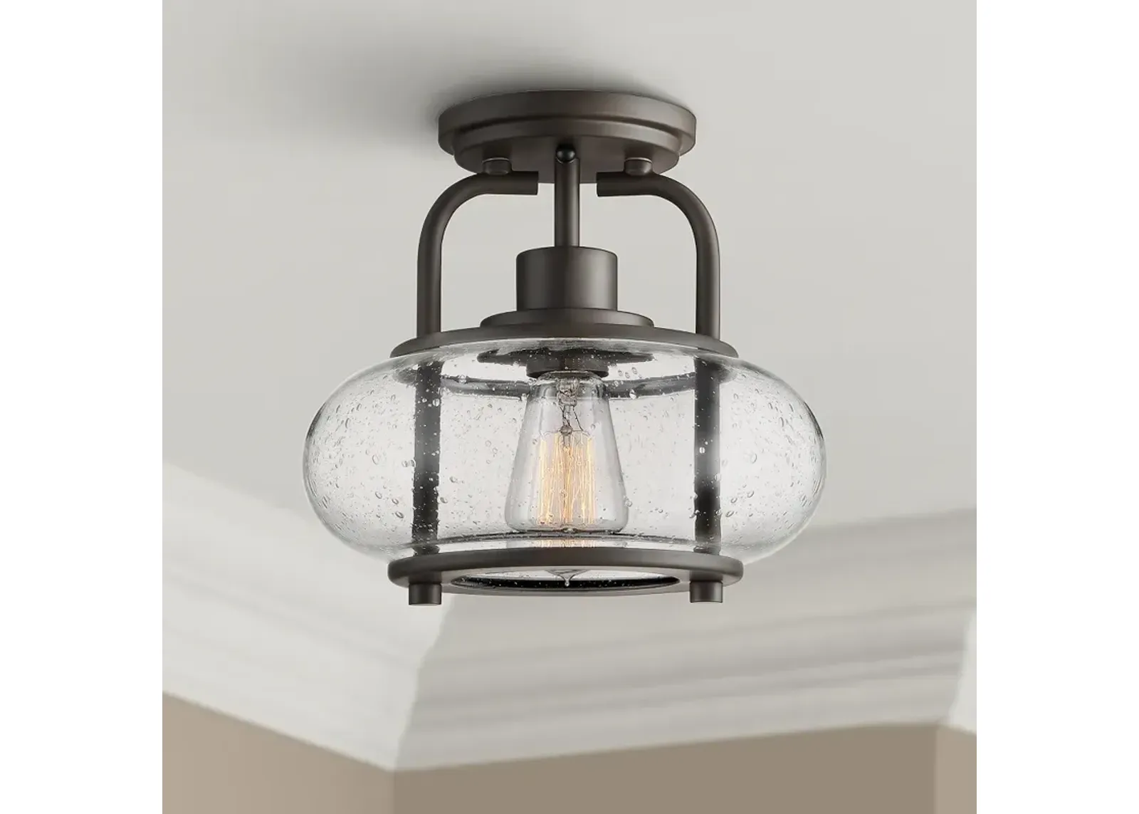 Quoizel Trilogy 10" Wide Seeded Glass Old Bronze Ceiling Light