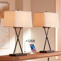 Megan USB Table Lamps Set of 2 with LED Bulbs