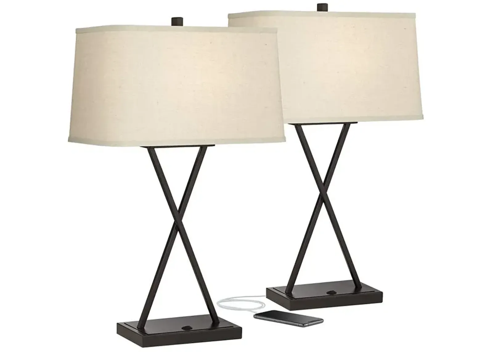 Franklin Iron Works Megan USB Table Lamps Set of 2 with LED Bulbs