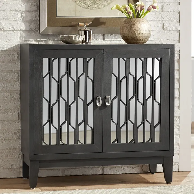 Carson 34" Wide Gray Wood Mirrored 2-Door Cabinet