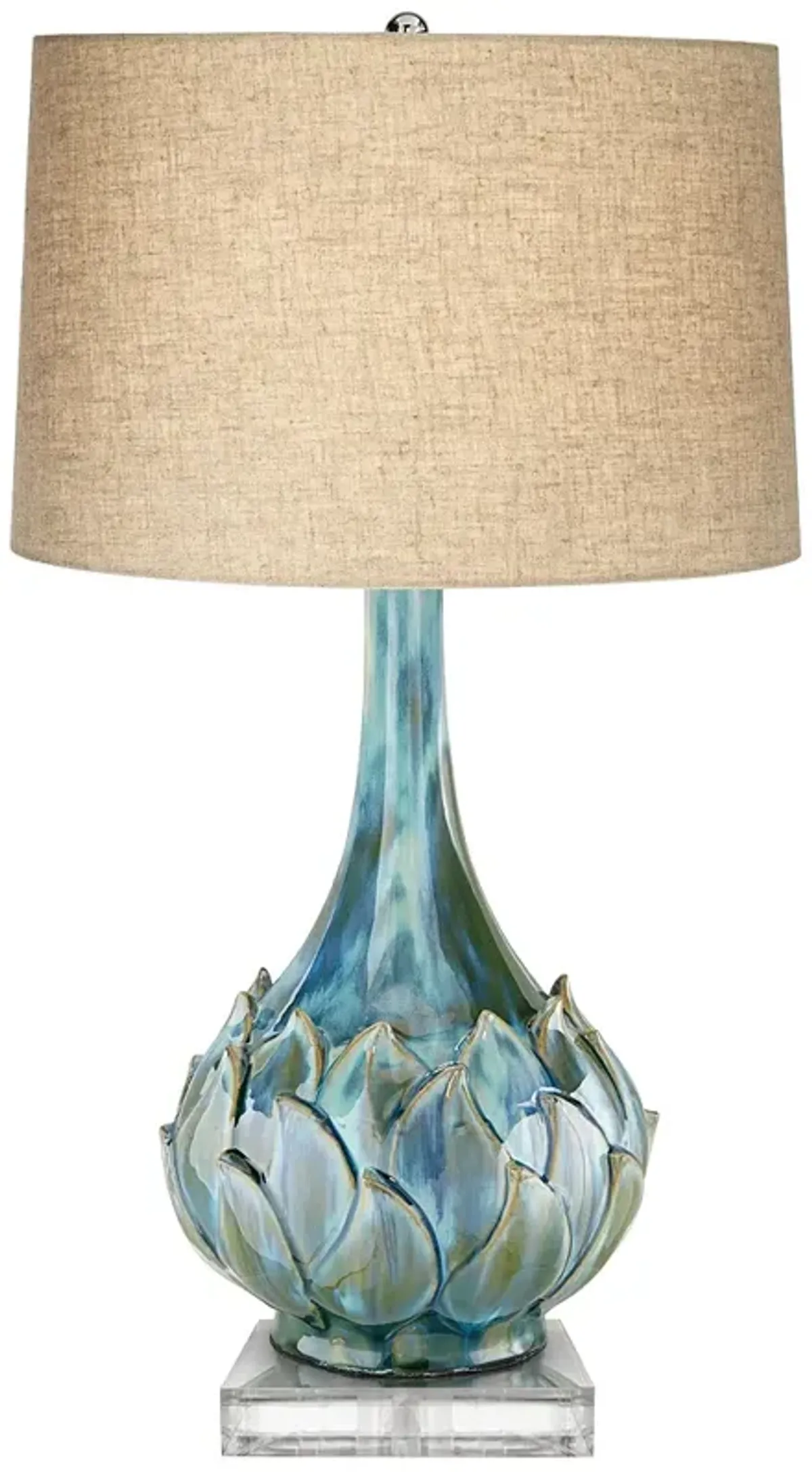 Possini Euro Kenya 31" Blue-Green Ceramic Lamp with Square Riser