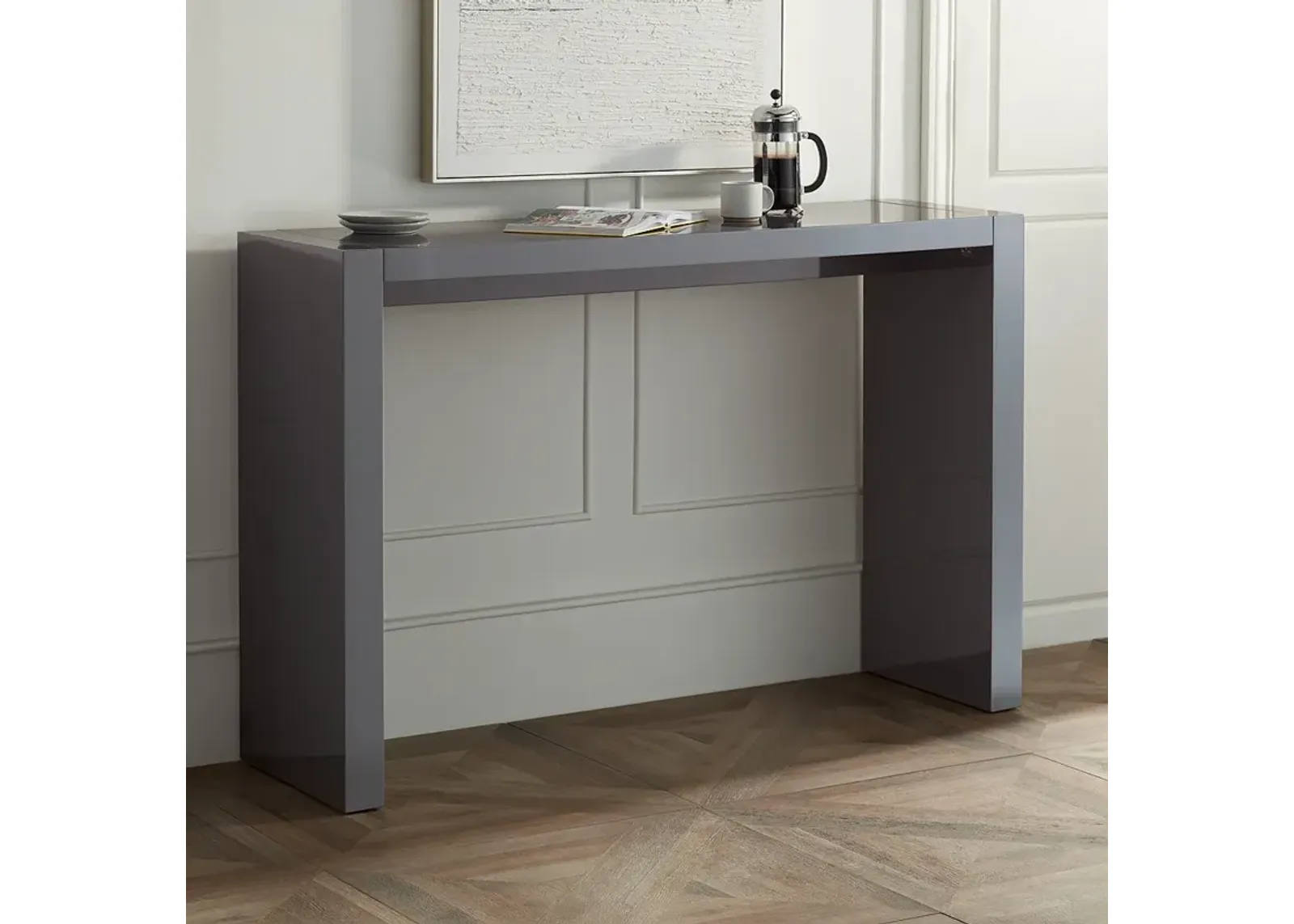 Jessa 60" Wide Gloss Gray Finish Gathering or Bar Table