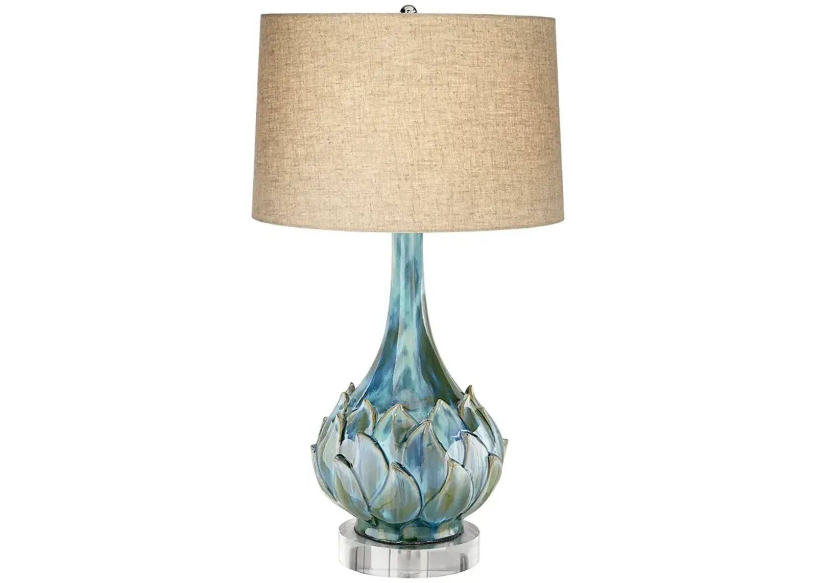 Possini Euro Kenya 31" Blue-Green Ceramic Lamp with Round Riser