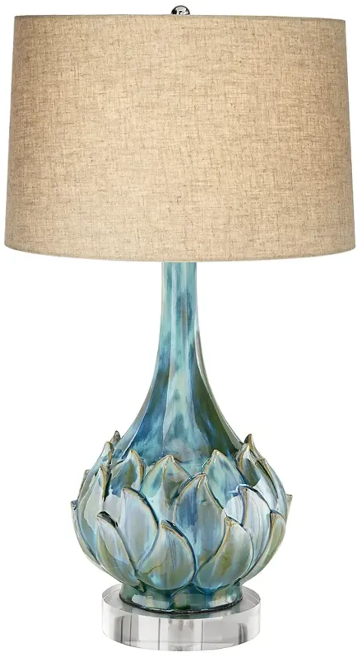 Possini Euro Kenya 31" Blue-Green Ceramic Lamp with Round Riser