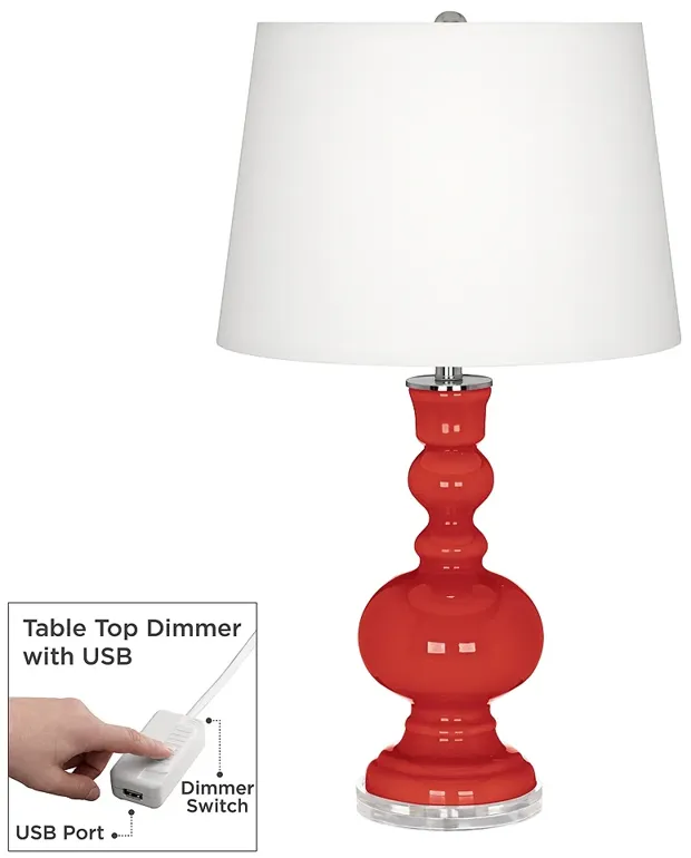 Color Plus Apothecary 30" Cherry Tomato Red Table Lamp with USB Dimmer