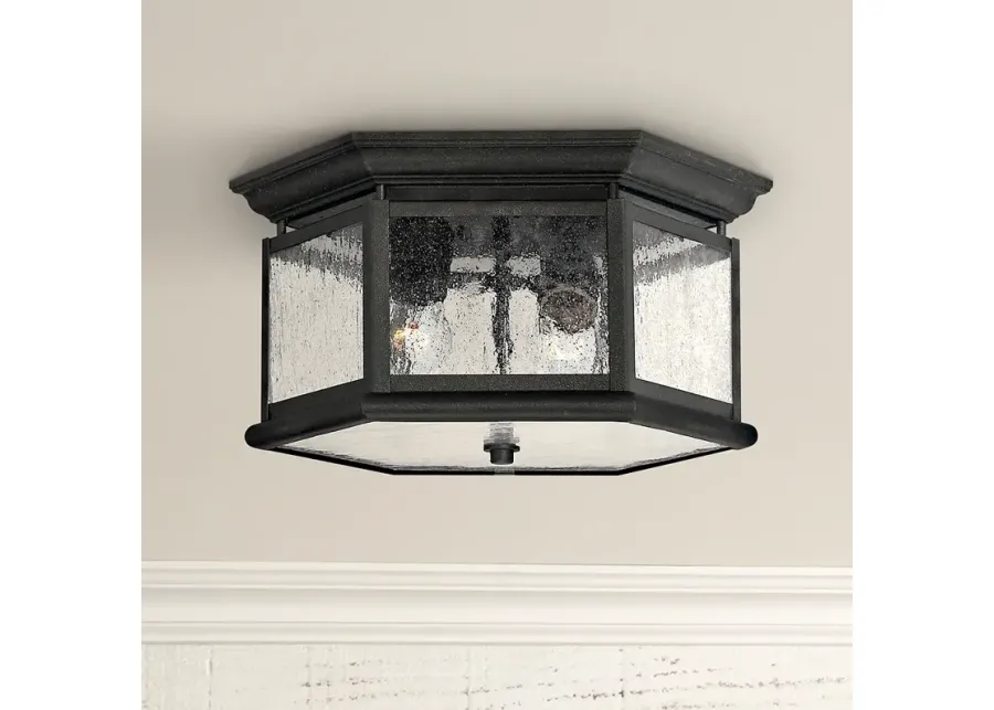 Hinkley Edgewater 13" Wide Black and Water Glass Outdoor Ceiling Light