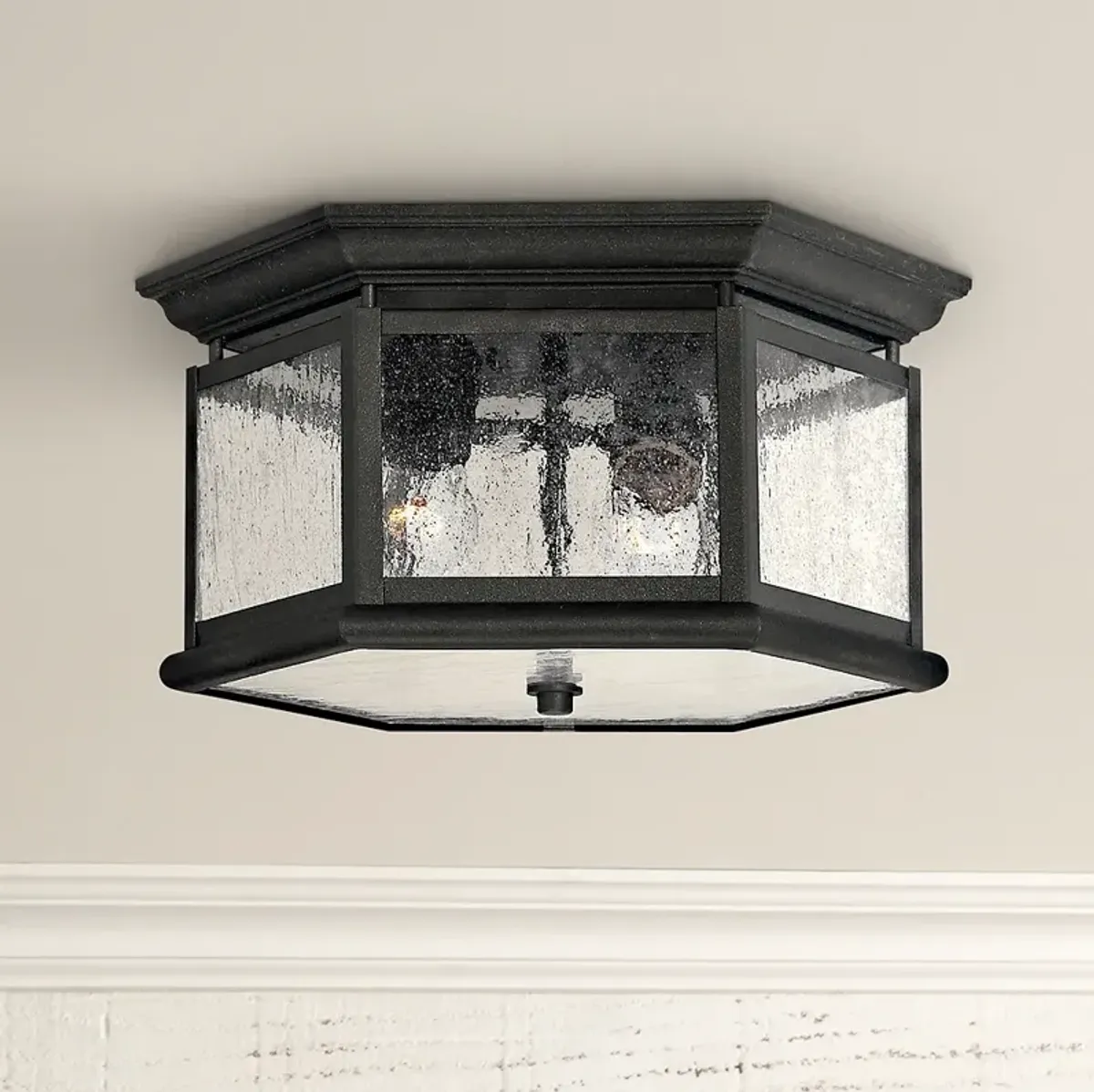 Hinkley Edgewater 13" Wide Black and Water Glass Outdoor Ceiling Light