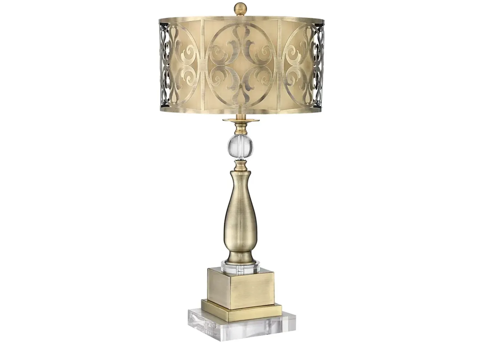 Possini Euro Brass Double Shade Candlestick Table Lamp with Square Riser